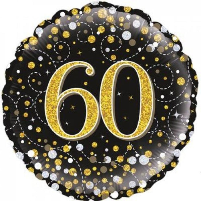 60th Birthday Balloon - Sparkling Black & Gold