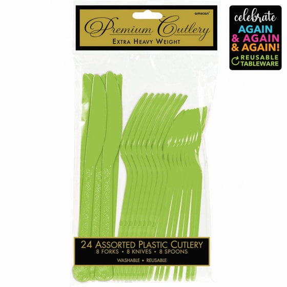 Lime Green Premium Plastic Cutlery Set 24pcs