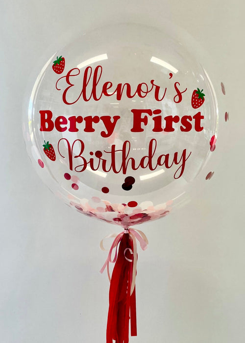 Berry First Birthday Confetti Bubble Balloon - Customisable