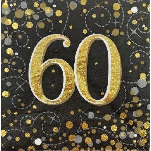 60th Napkins | Black & Gold