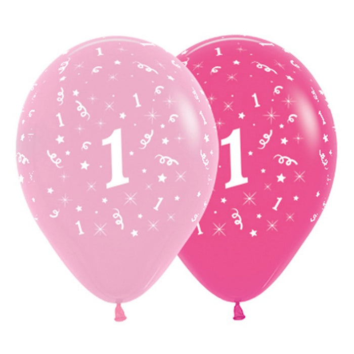 1st Birthday Balloons Pink - Single or Pack - Helium Filled - Flat