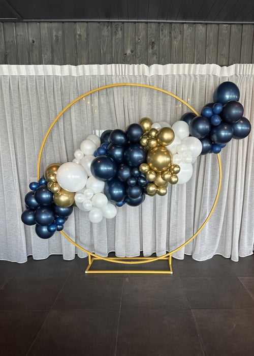 Navy, White & Gold Balloon Garland On Frame