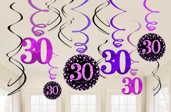 30th Hanging Decorations Pk12 - Pink