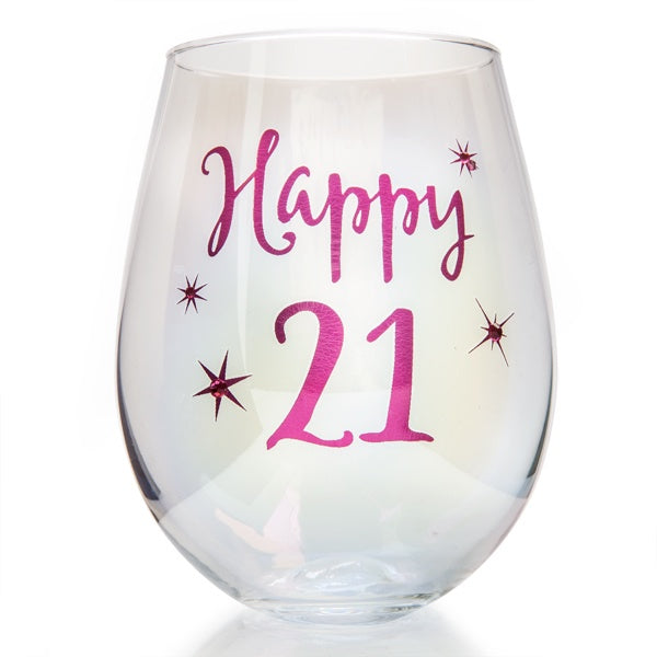 Happy 21st | Stemless Wine Glass