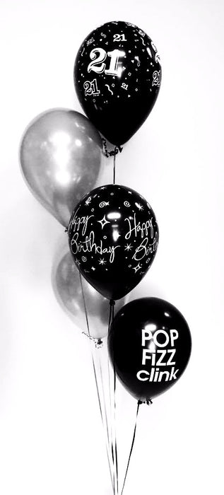 Five Balloon Arrangement Black & Silver - Choose your occasion