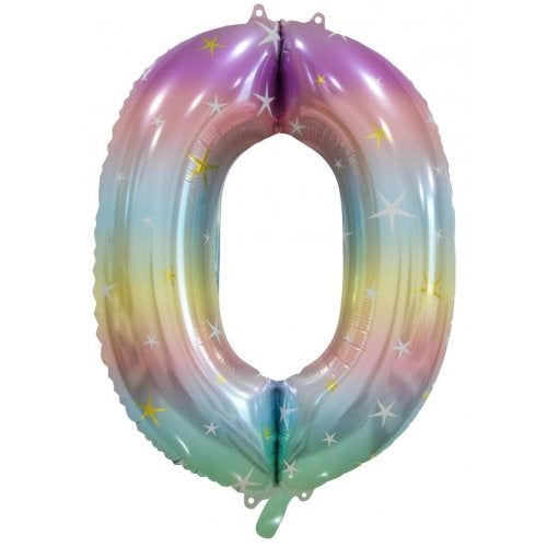Large Number 0 Balloon - Pastel Rainbow