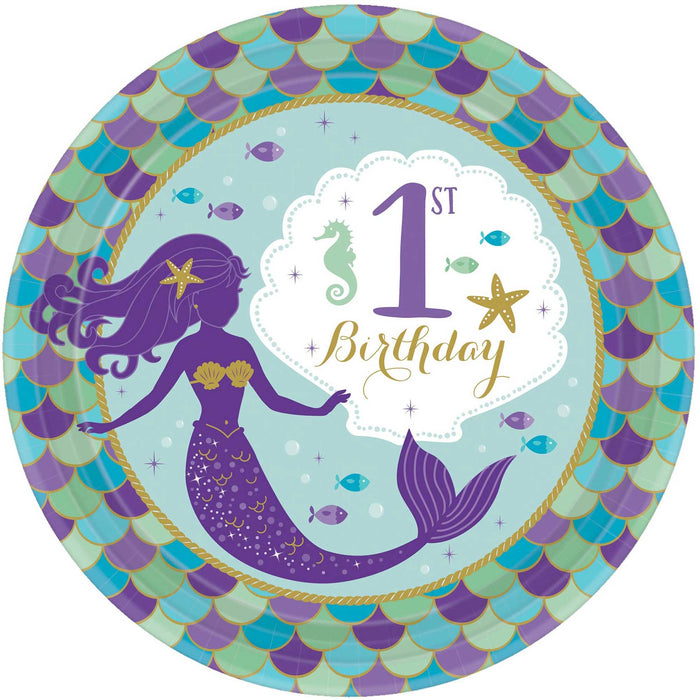 Mermaid 1st Birthday Plate 8pk