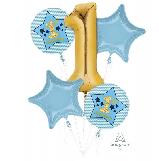 1st Birthday Boy Balloon Bouquet | Blue & Gold