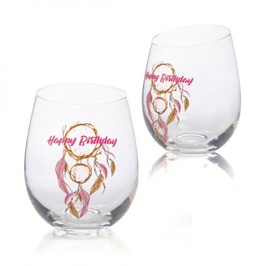 Happy Birthday Dreamcatcher | Stemless Wine Glass