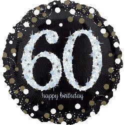 60th Birthday Balloon - Sparkling Black & White
