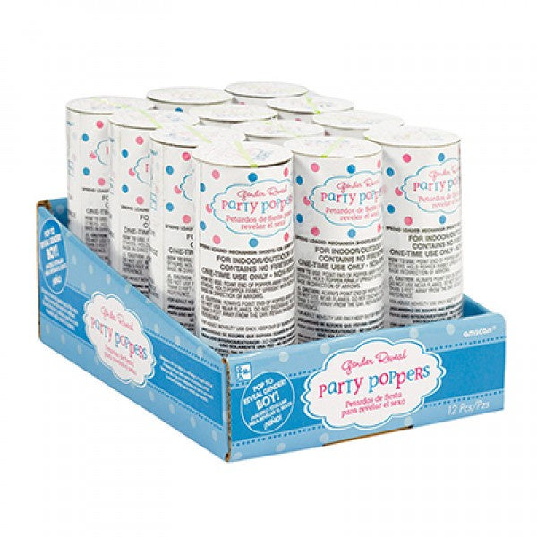 Gender Reveal Confetti Popper Box of 12 - Boy