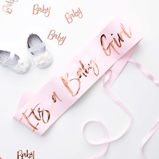 "Its A Baby Girl " Rose Gold Foiled Sash
