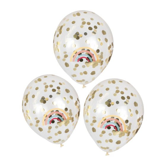 Pastel Rainbow - Gold Confetti Filled Confetti Balloons 5pk