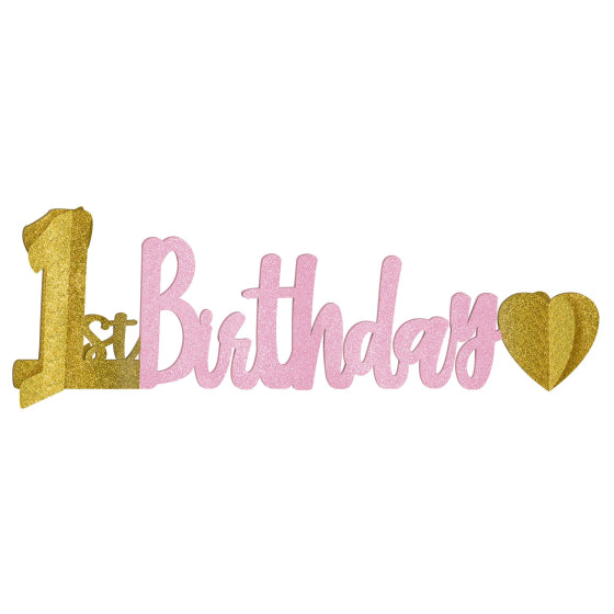 1st Birthday Pink Centerpiece Glittered