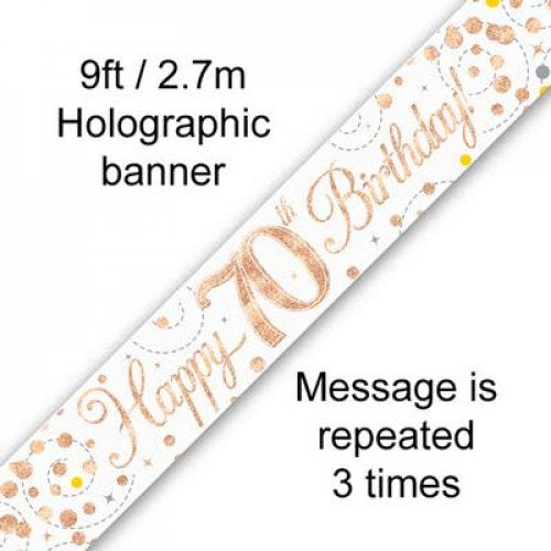 70th Birthday | Rose Gold Sparkling Banner