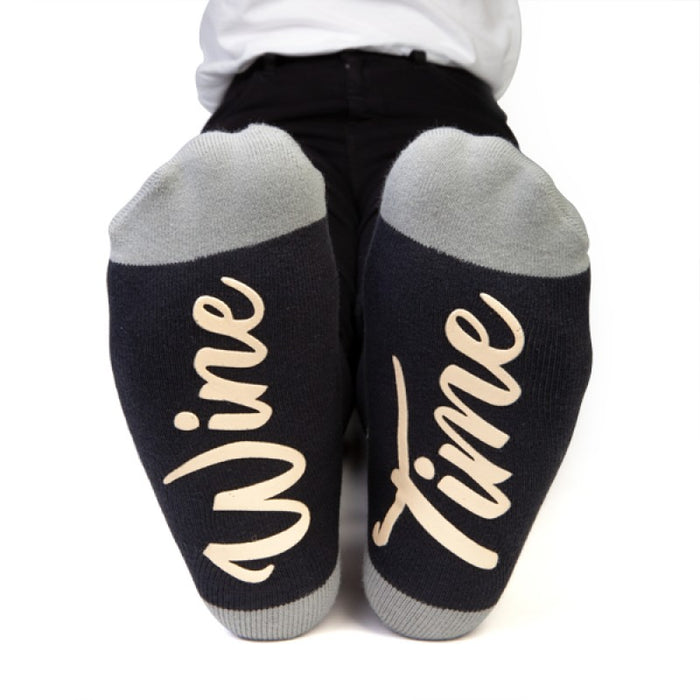 Wine Print Socks - "Wine Time' on the Bottom