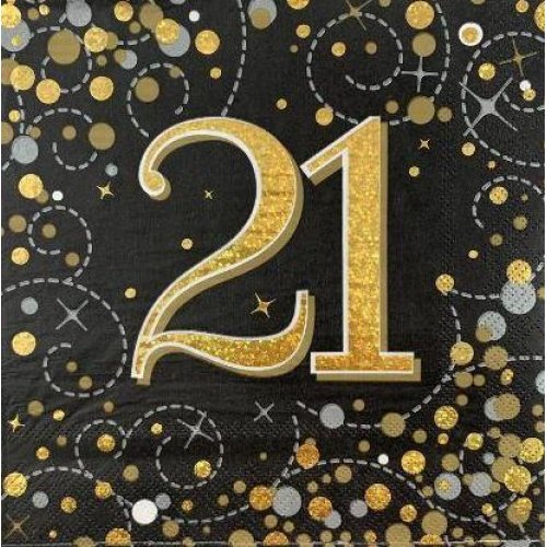 21st Napkins Black & Gold