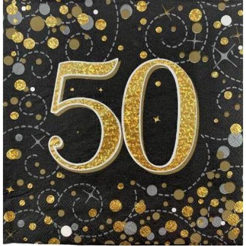 50th Napkins | Black & Gold
