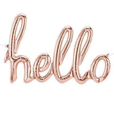 Hello Balloon Rose Gold Script - Air Fill Only