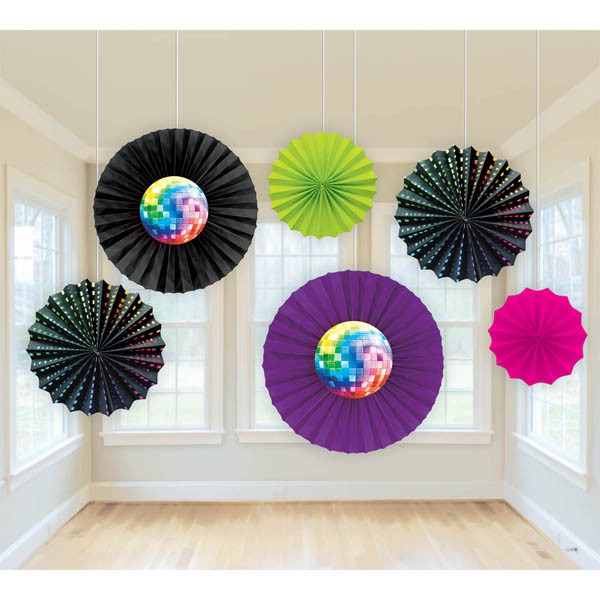 Disco Theme Paper Fans Pk6