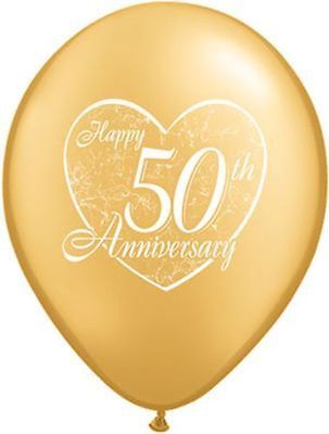 50th Anniversary Balloons Gold - Singles or Packs - Helium Filled or Flat