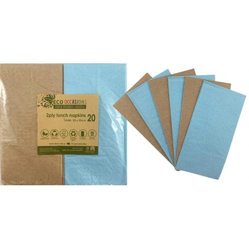 Lunch Napkins | 1/8 Fold | Light Blue & Kraft 20pk