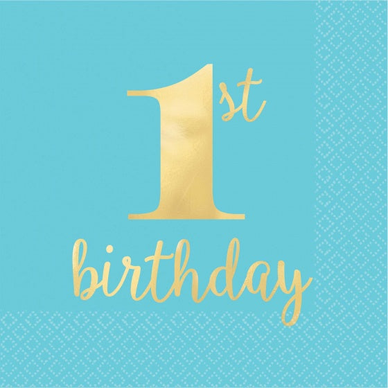 1st Birthday Blue Lunch Napkins | Hot Stamped