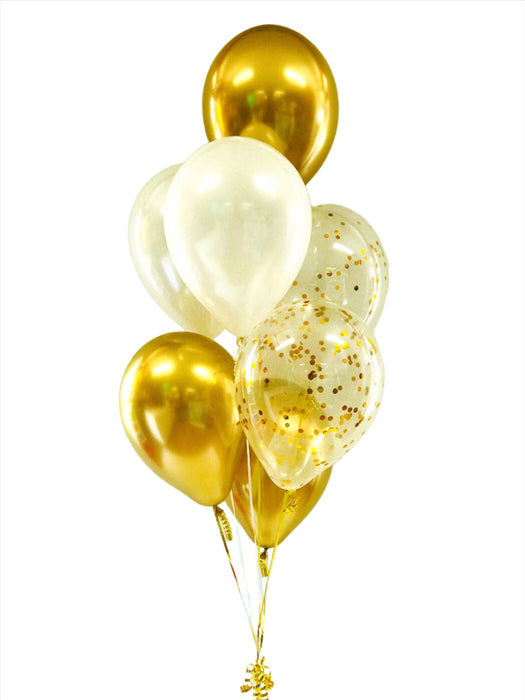 7 Balloon Bouquet  - Gold & White