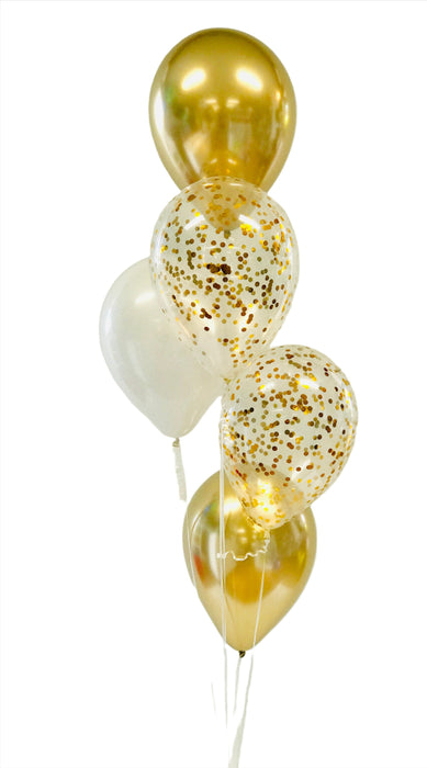 Chrome Gold, Pearl White & Confetti Balloon Arrangement