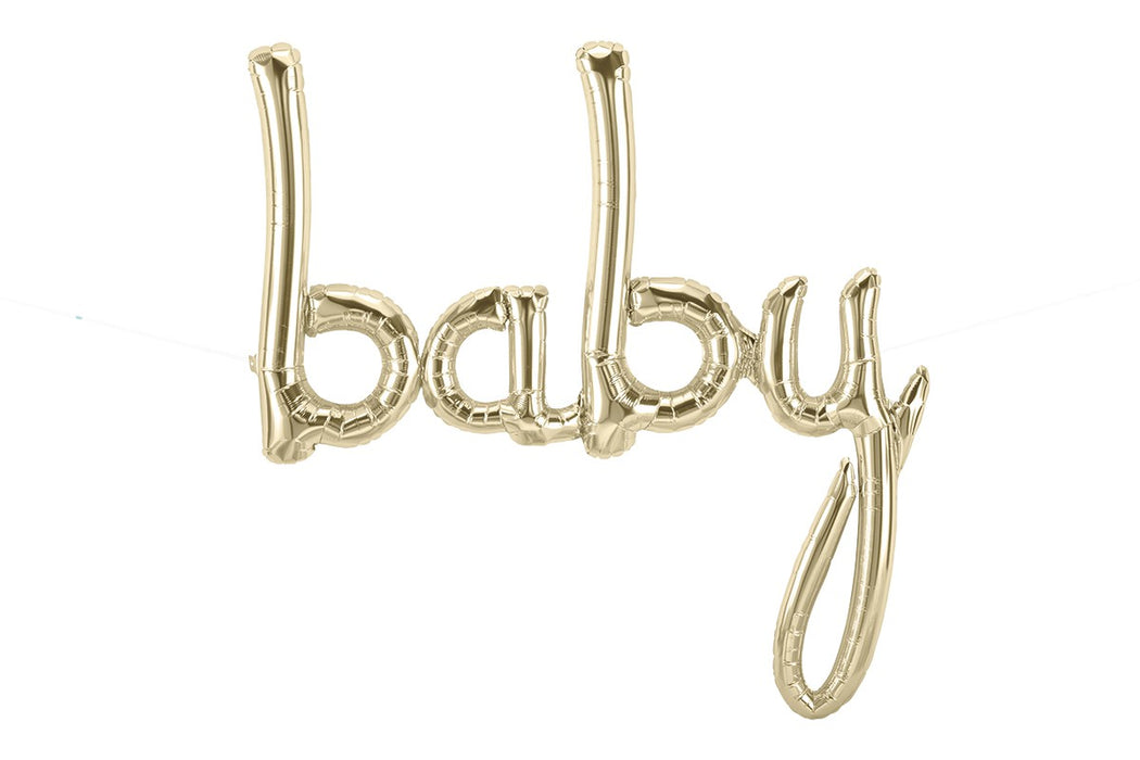 Baby Balloon White Gold Script - Air Fill Only