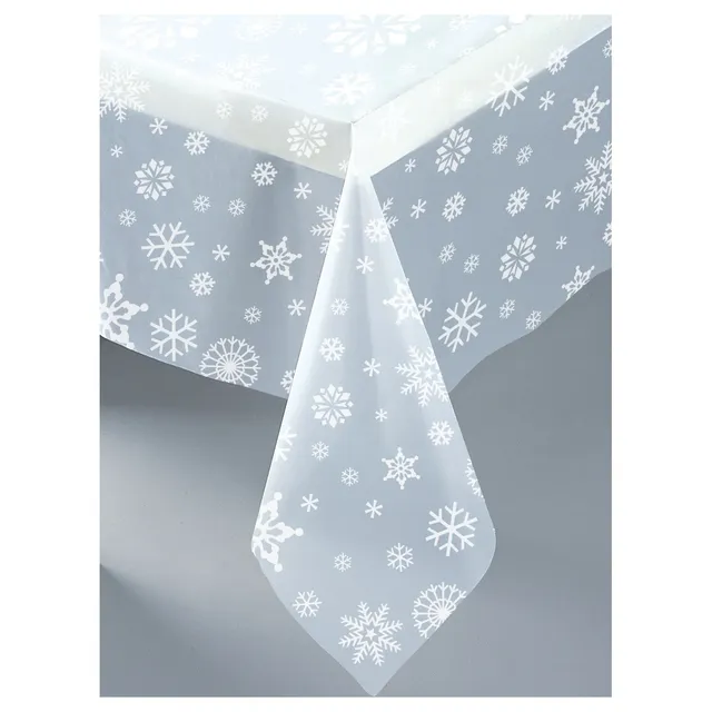 Snowflake Plastic Table Cover - Clear