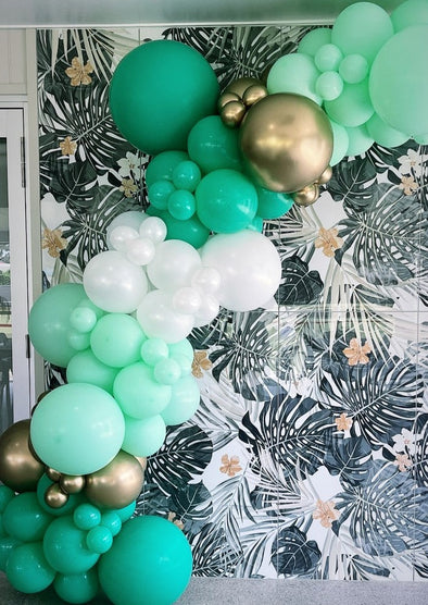 Balloon Garland | Green, White & Gold - 3m