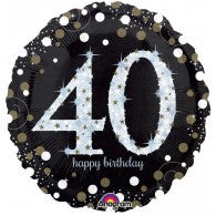 40th Birthday Balloon - Black & White Sparkling