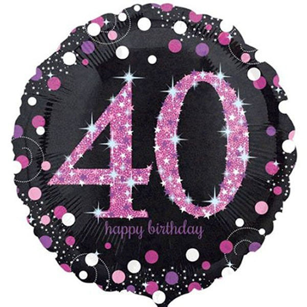40th Birthday Balloon - Pink & Black Sparkling