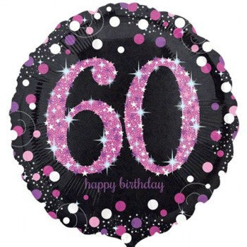 60th Birthday Balloon - Pink & Black Sparkling