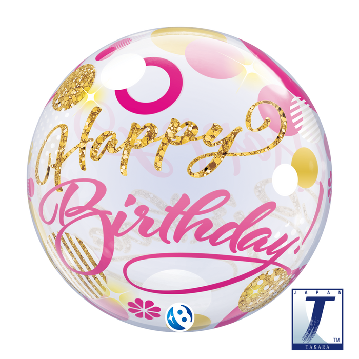 Happy Birthday Bubble Balloon - Pink & Gold