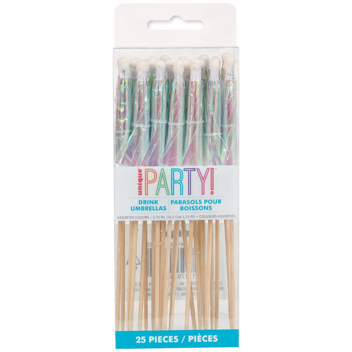 Iridesent drinking Umbrellas Pk25