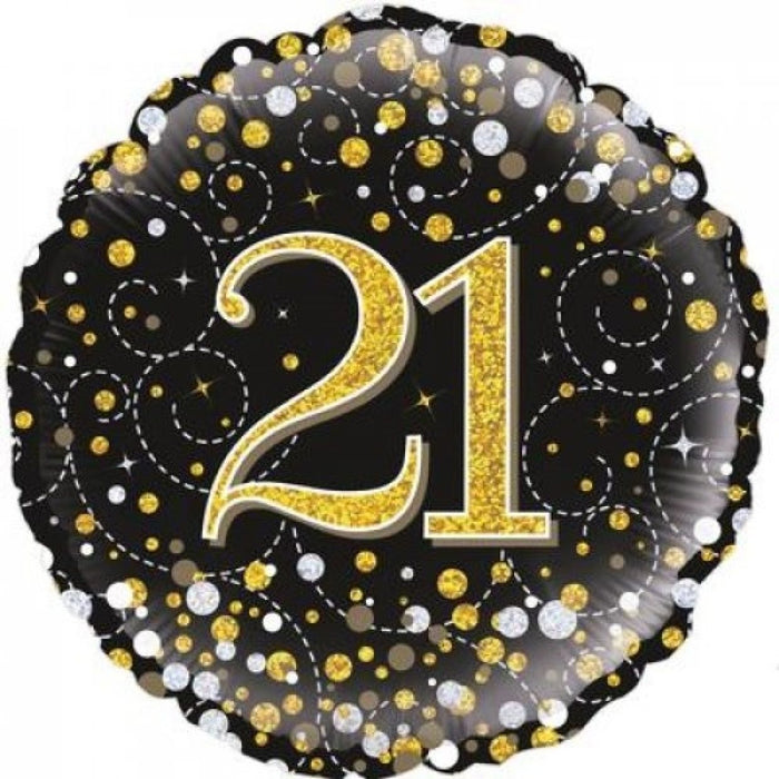 21st Birthday Balloon - Black & Gold Sparkling