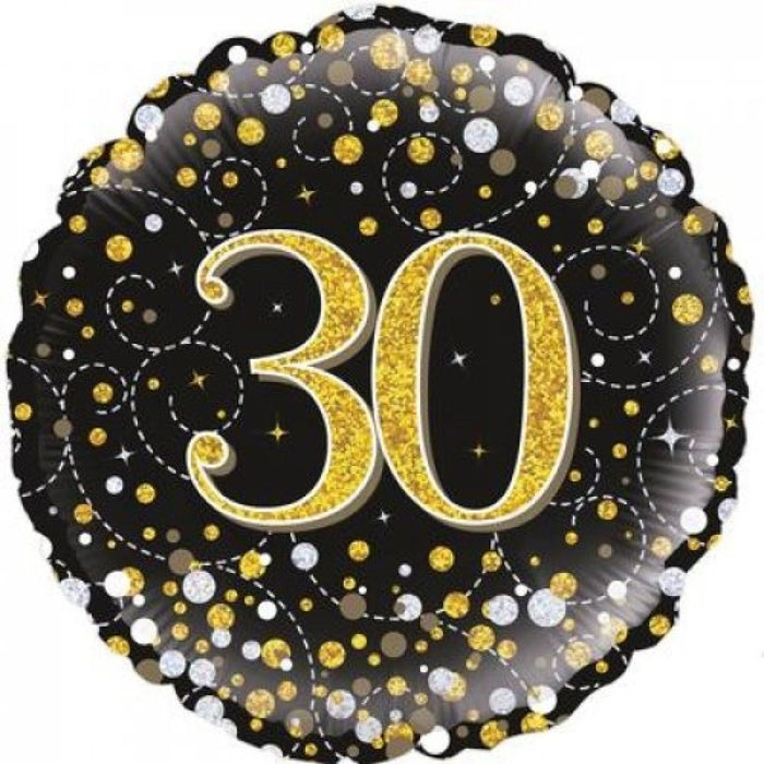 30th Balloon - Black & Gold Sparkling