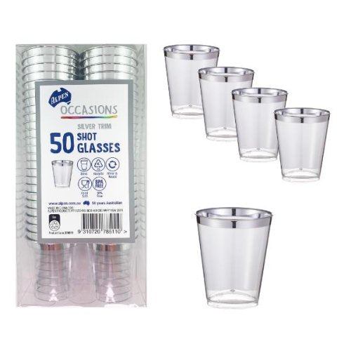 Shot Glasses Silver Trim Pk50