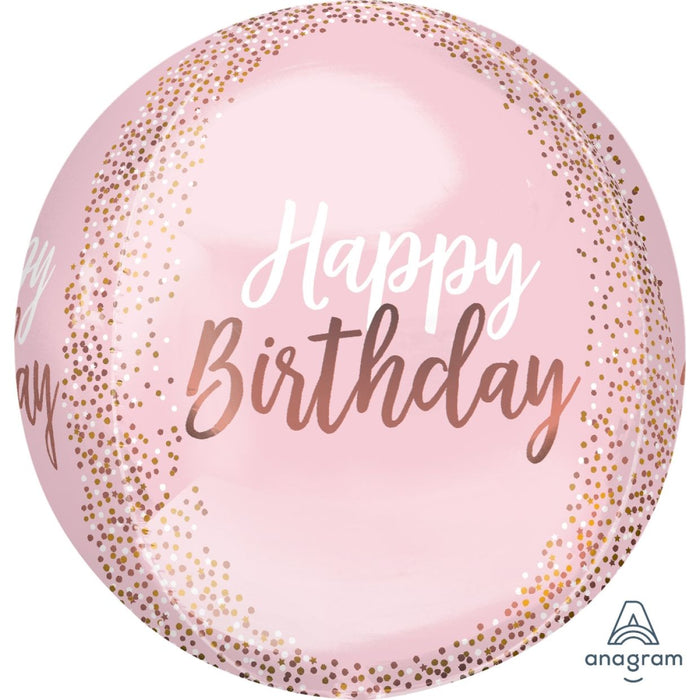 Happy Birthday Orb Balloon - Blush & Gold