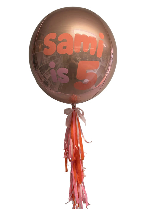 Personalised Large Rose Gold Orb Balloon with Feature tassel - Choose Your Colours