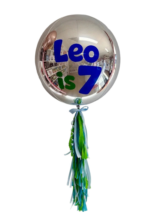 Personalised Large Silver Orb Balloon with Feature tassel - Choose Your Colours