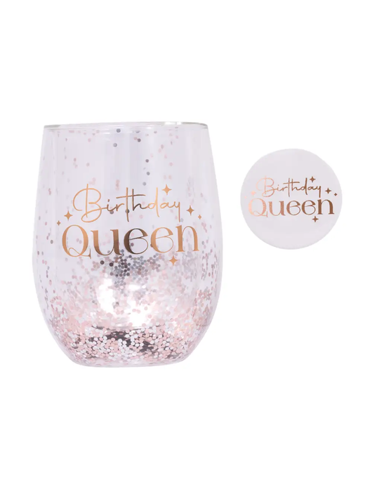 Birthday Glitter Stemless Glass & Badge Set