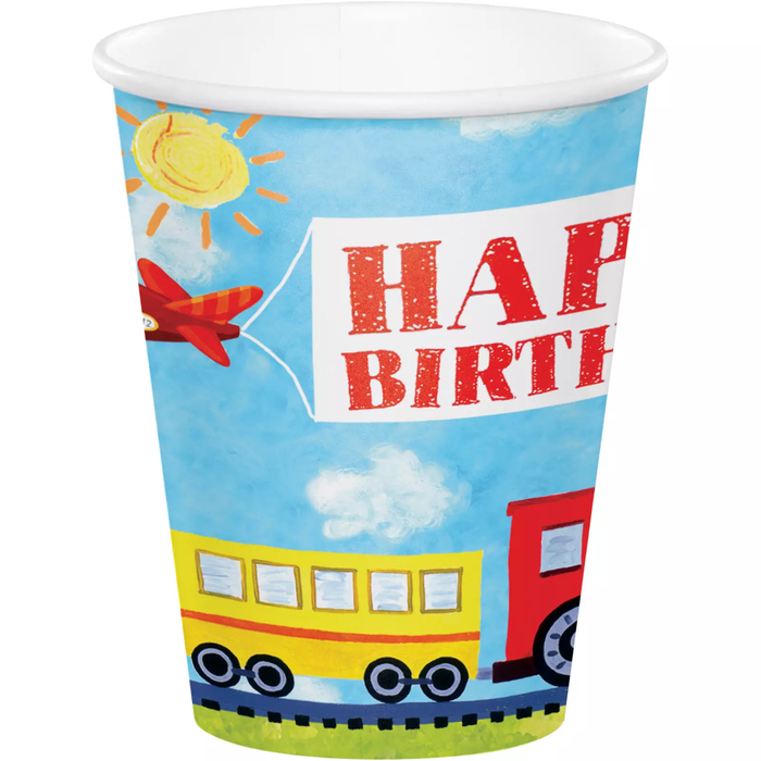 Planes, Trains & Automobile Birthday Cups | 8pk