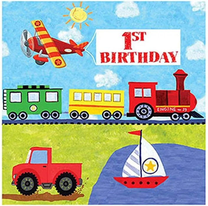 Planes, Trains & Automobile 1st Birthday Napkins | 16pk