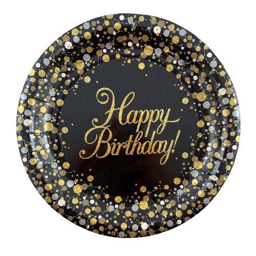 Happy Birthday Plates | Black,Gold & Silver