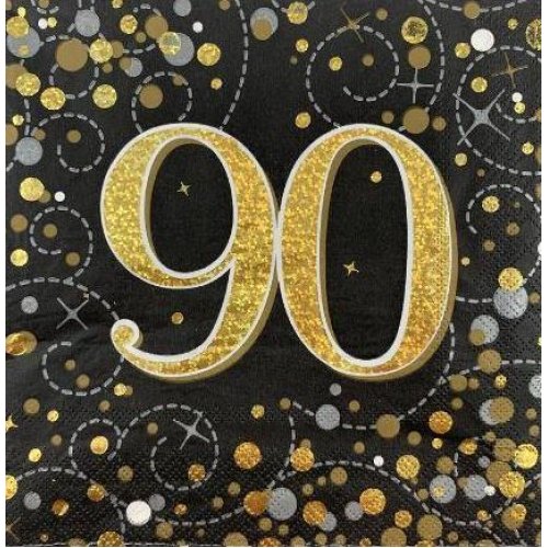 90th Napkins | Black & Gold