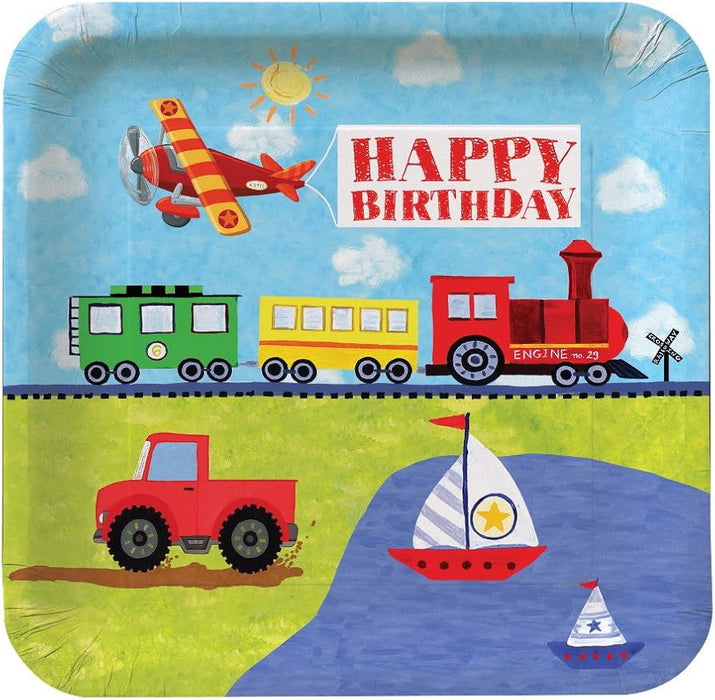 Planes, Trains & Automobile Birthday Plates | 8pk