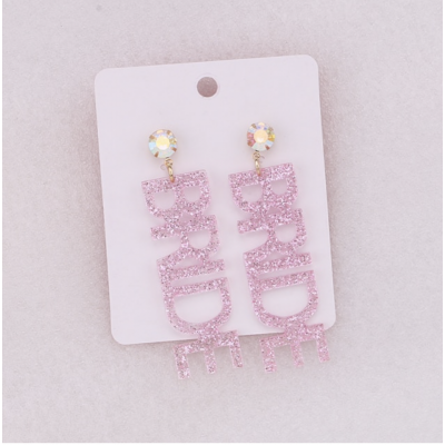 Bride Earrings - Acrylic Glitter Pink